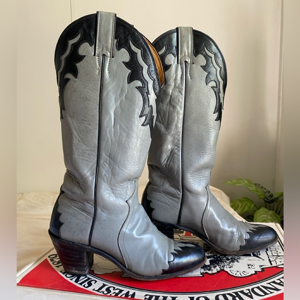 Justin Vintage Western Boots Speckled Grey Black Flame 7B